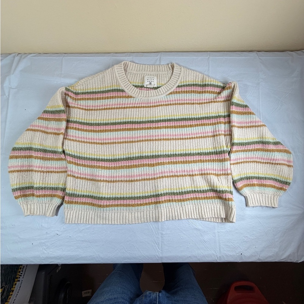 Billabong Cream Striped‎ Crew Neck Crop Sweater